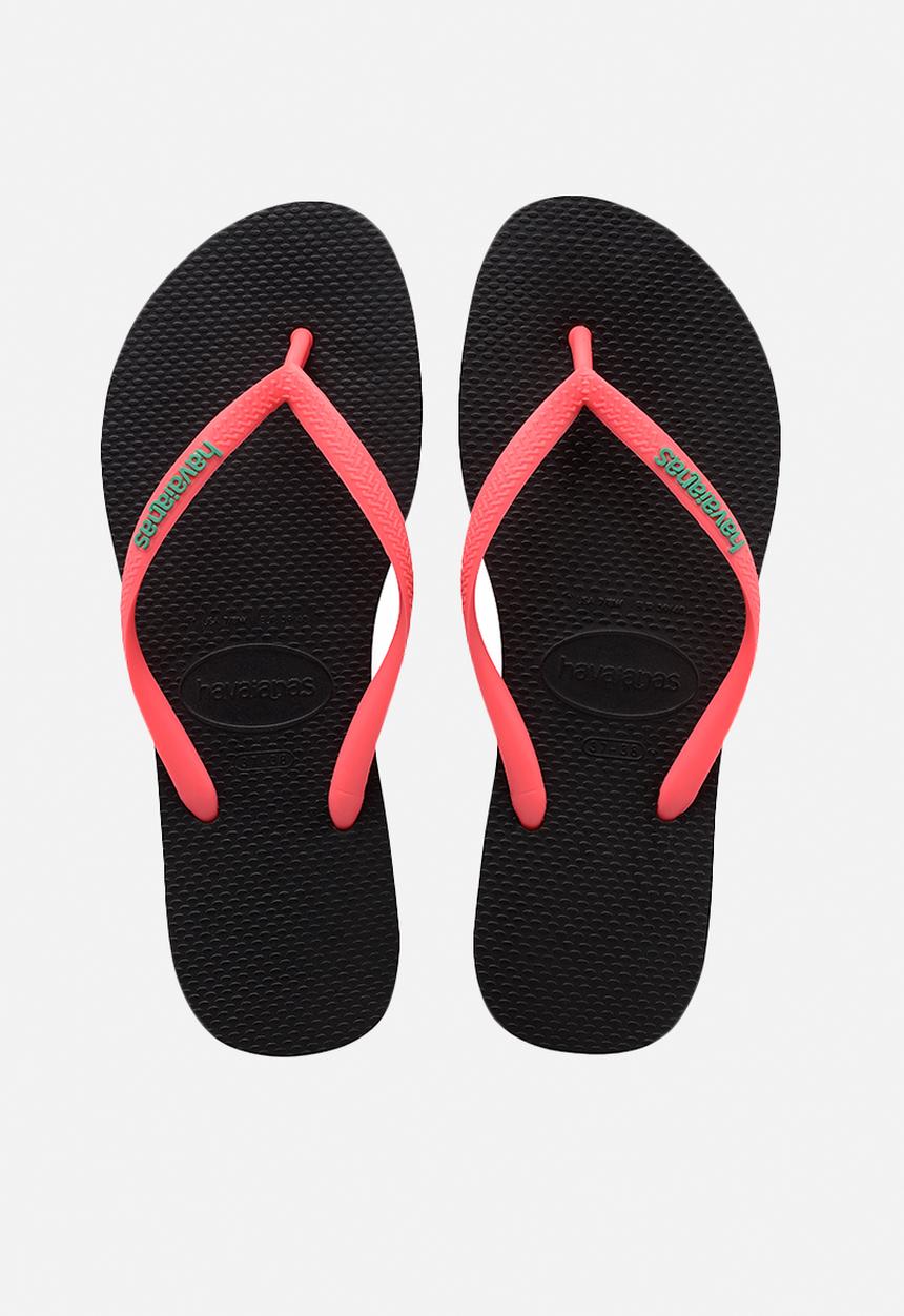 Havaianas - Slim logo popup flip flops - black & coral