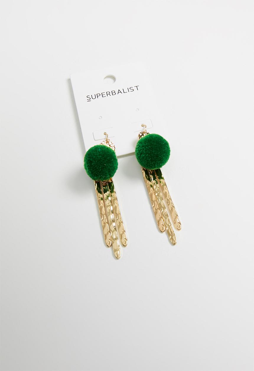 Superbalist - Pom pom earrings - green & gold