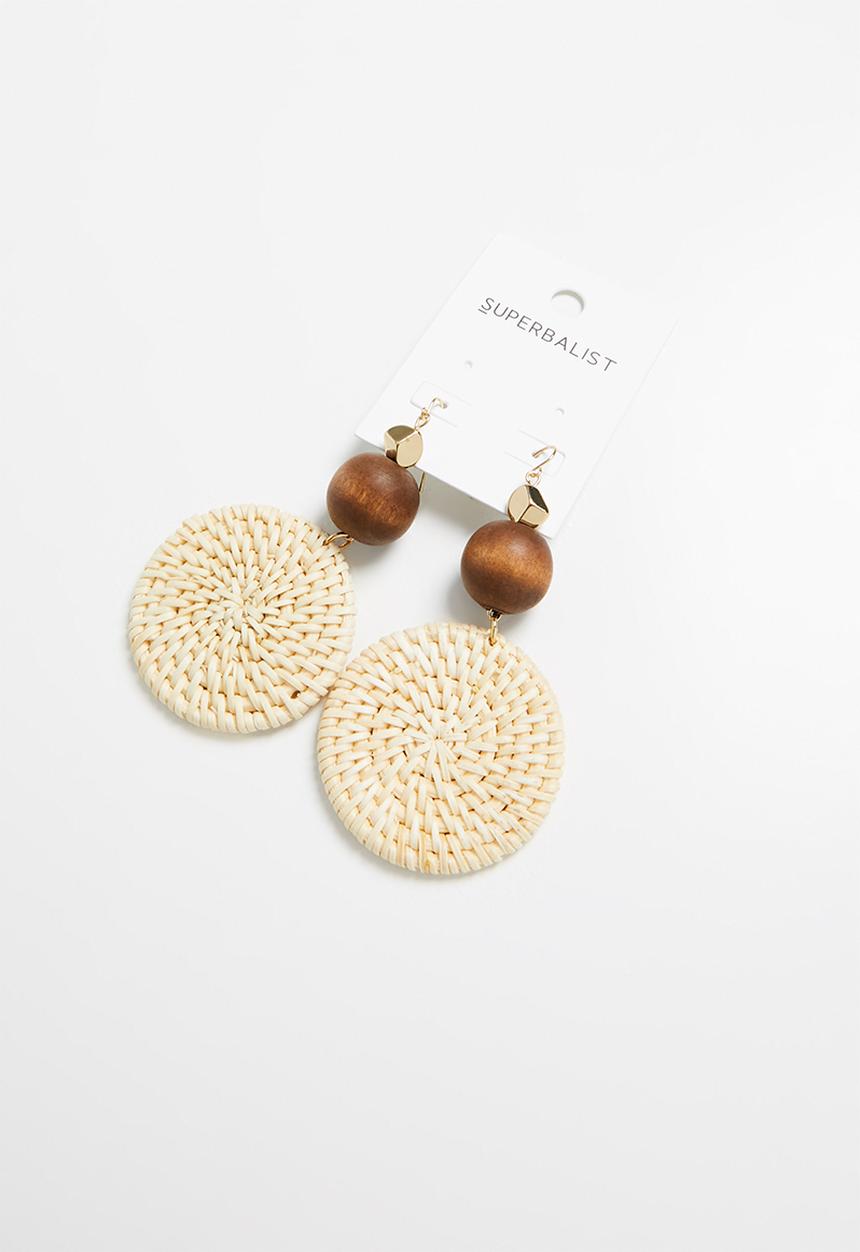 Superbalist - Katie raffia circle earrings - cream & brown