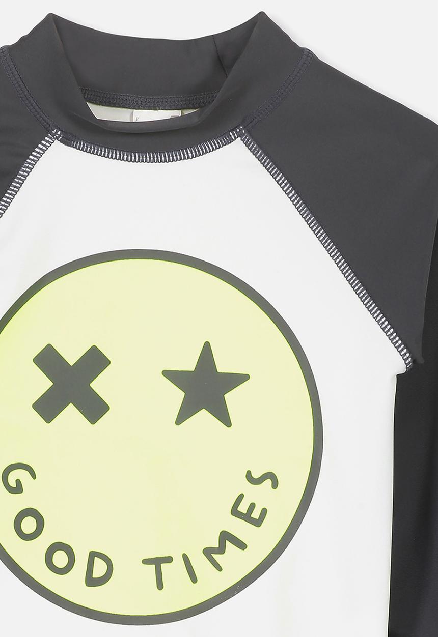Cotton On - Fraser long sleeve rash vest - white & charcoal