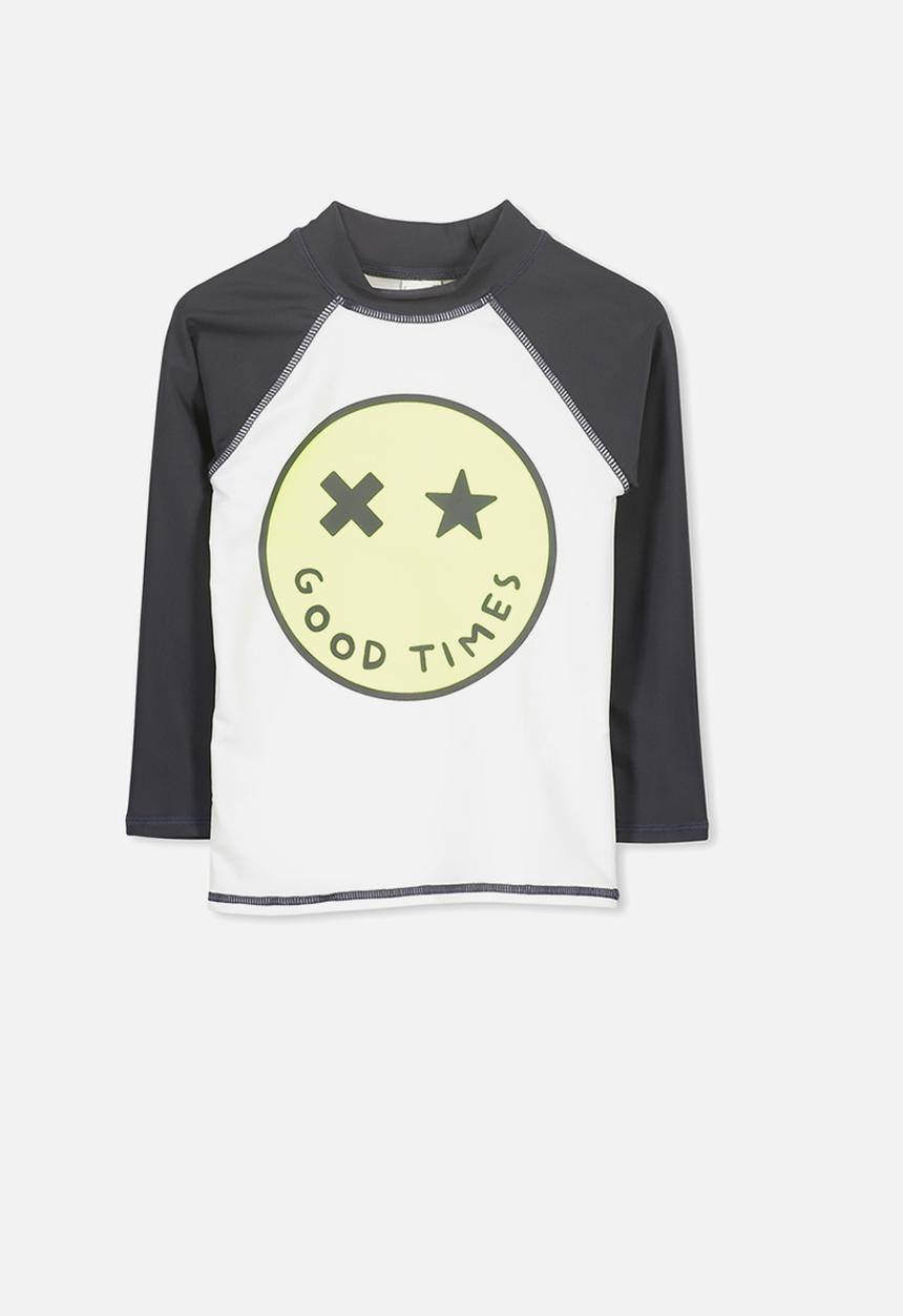 Cotton On - Fraser long sleeve rash vest - white & charcoal