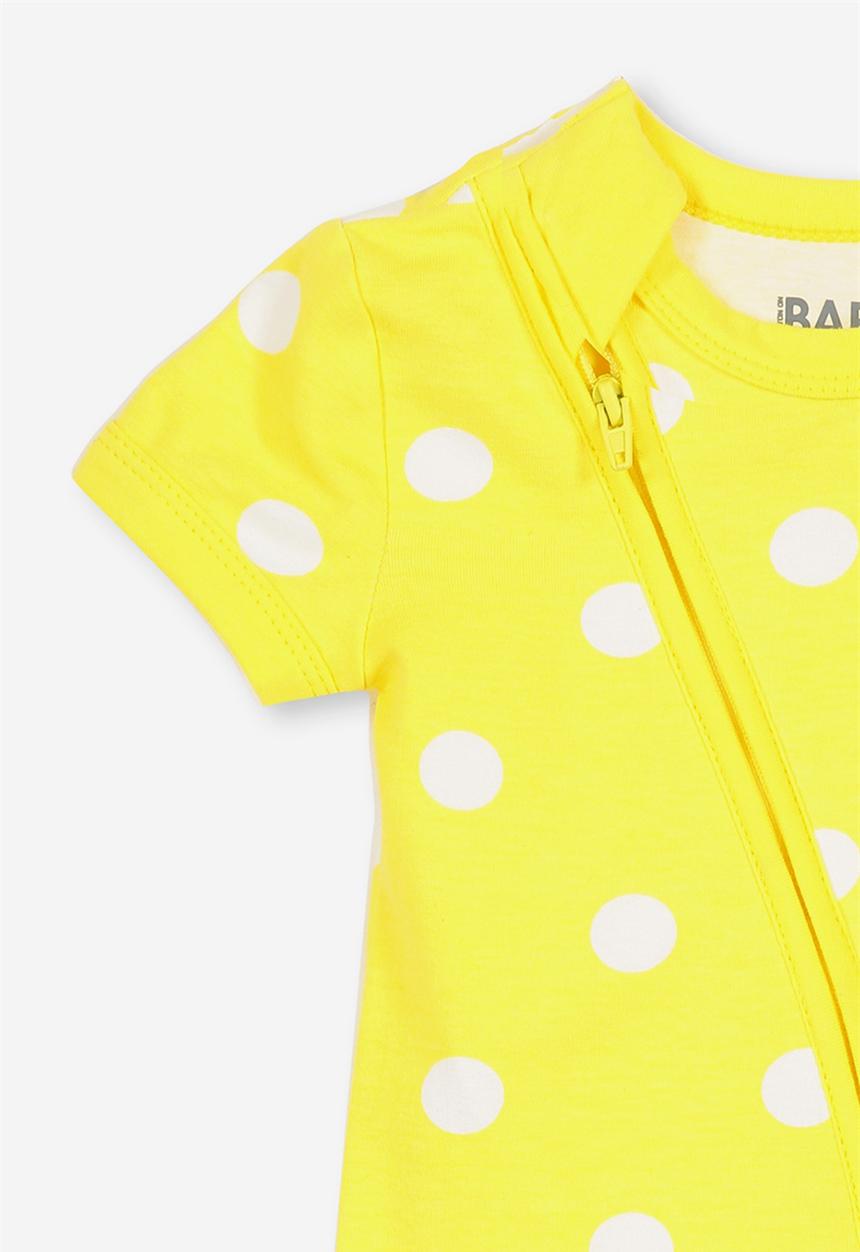 Cotton On - Mini short sleeve zip through romper - yellow & white