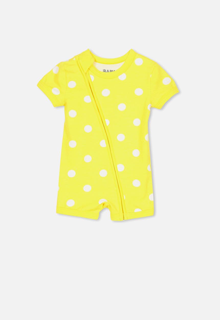 Cotton On - Mini short sleeve zip through romper - yellow & white
