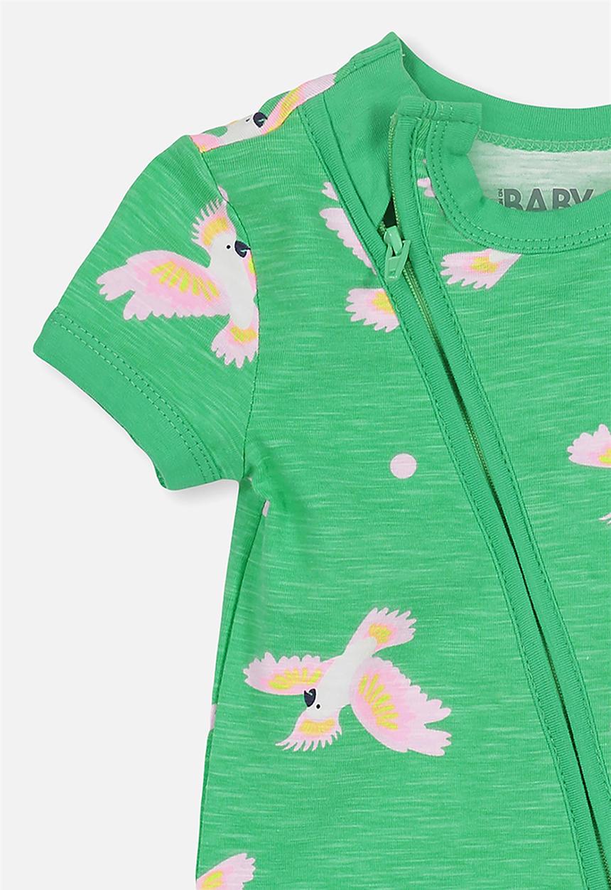 Cotton On - Mini short sleeve zip through romper - green & pink