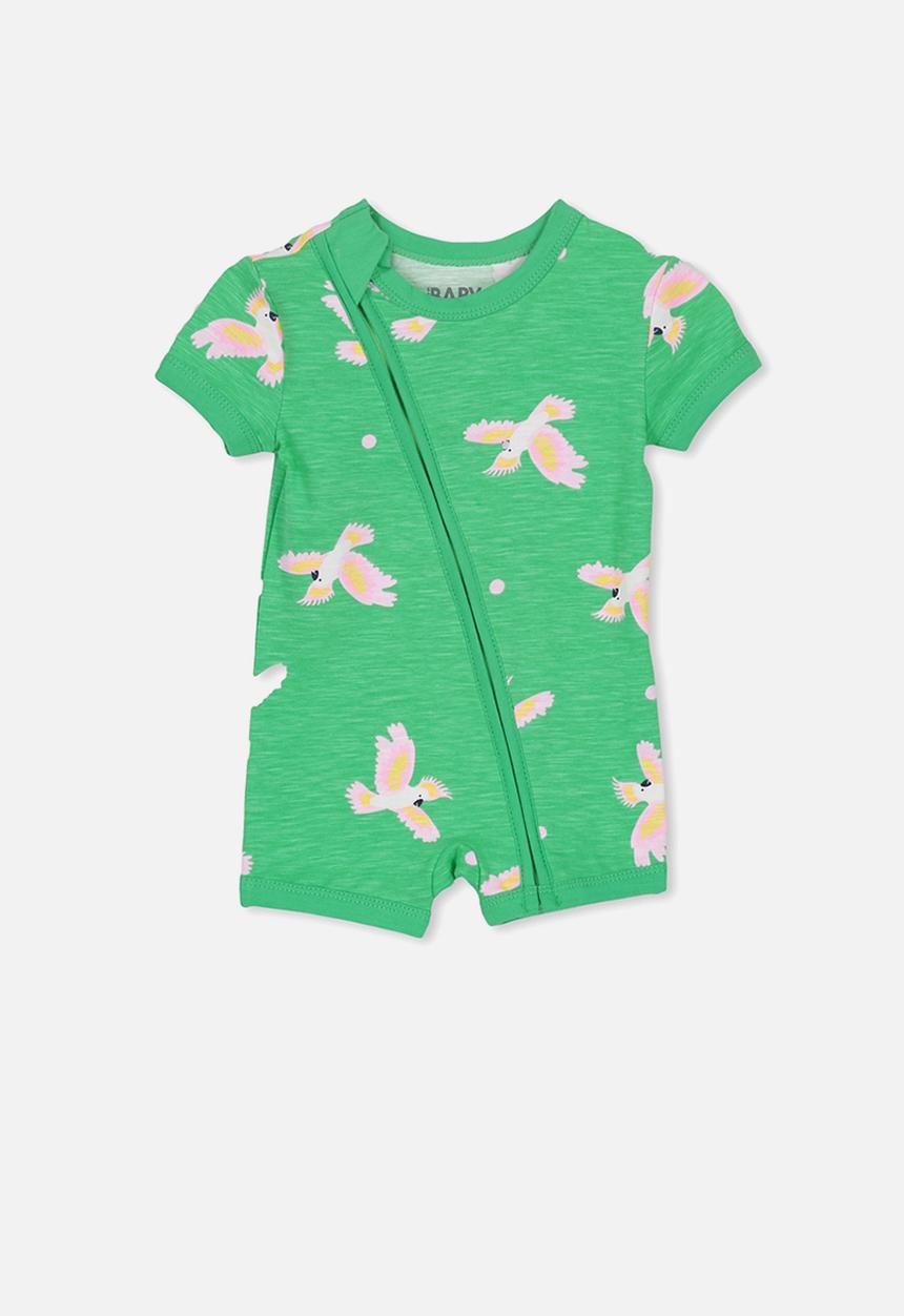 Cotton On - Mini short sleeve zip through romper - green & pink