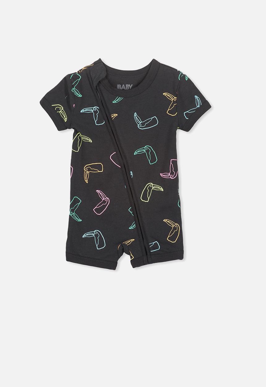 Cotton On - Mini short sleeve zip through romper - black