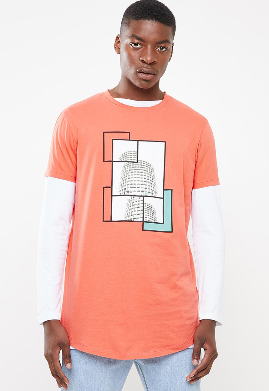 Superbalist - Printed curved hem tee - coral 