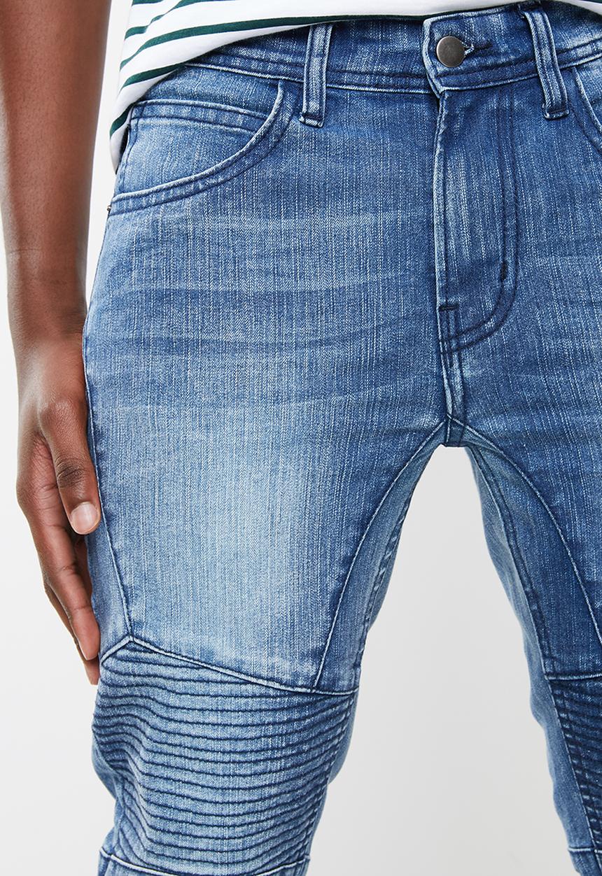 Superbalist - Cropped skinny biker abrasions jeans - blue
