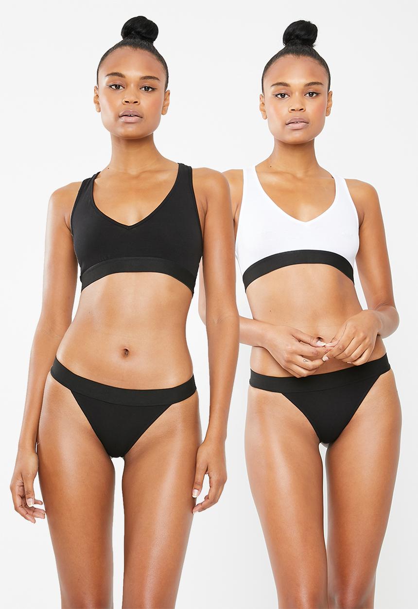 Superbalist - V-neck casual bra 2 pack - black & white 
