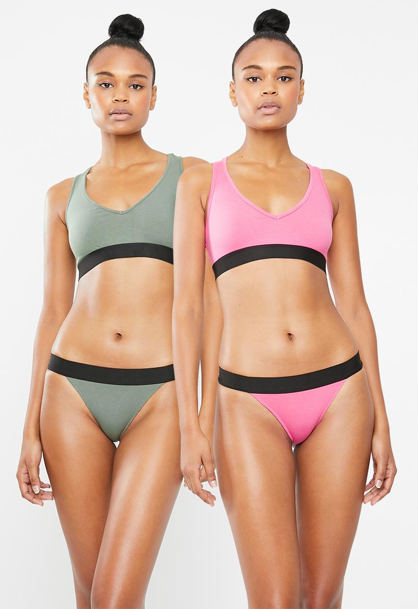 Superbalist - V-neck casual bra 2 pack - pink & green