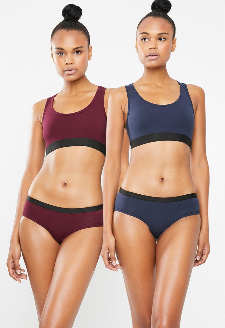 Superbalist - Scoop neck casual bra 2 pack -  navy & burgundy