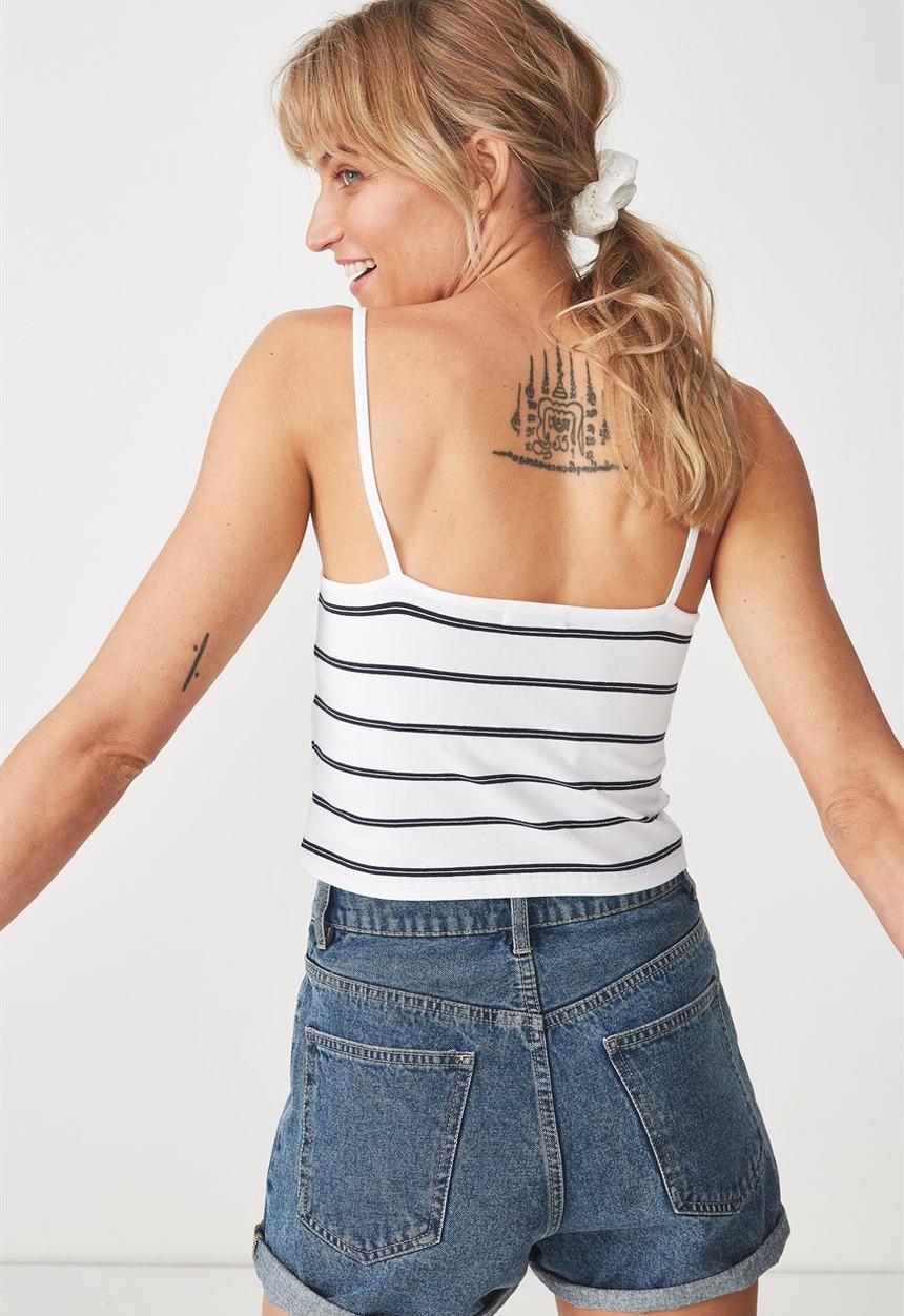 Cotton On - Fashion crop cami - navy & white