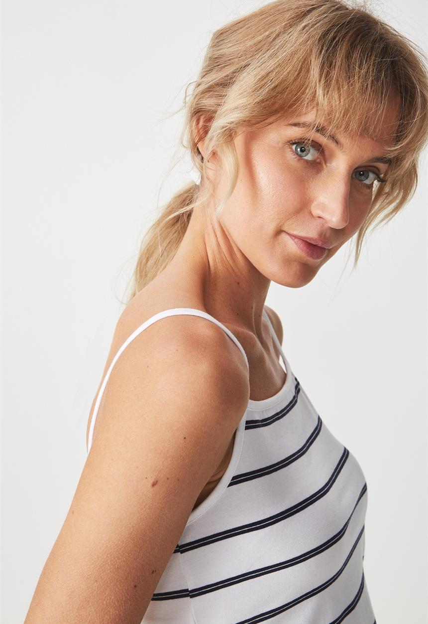 Cotton On - Fashion crop cami - navy & white