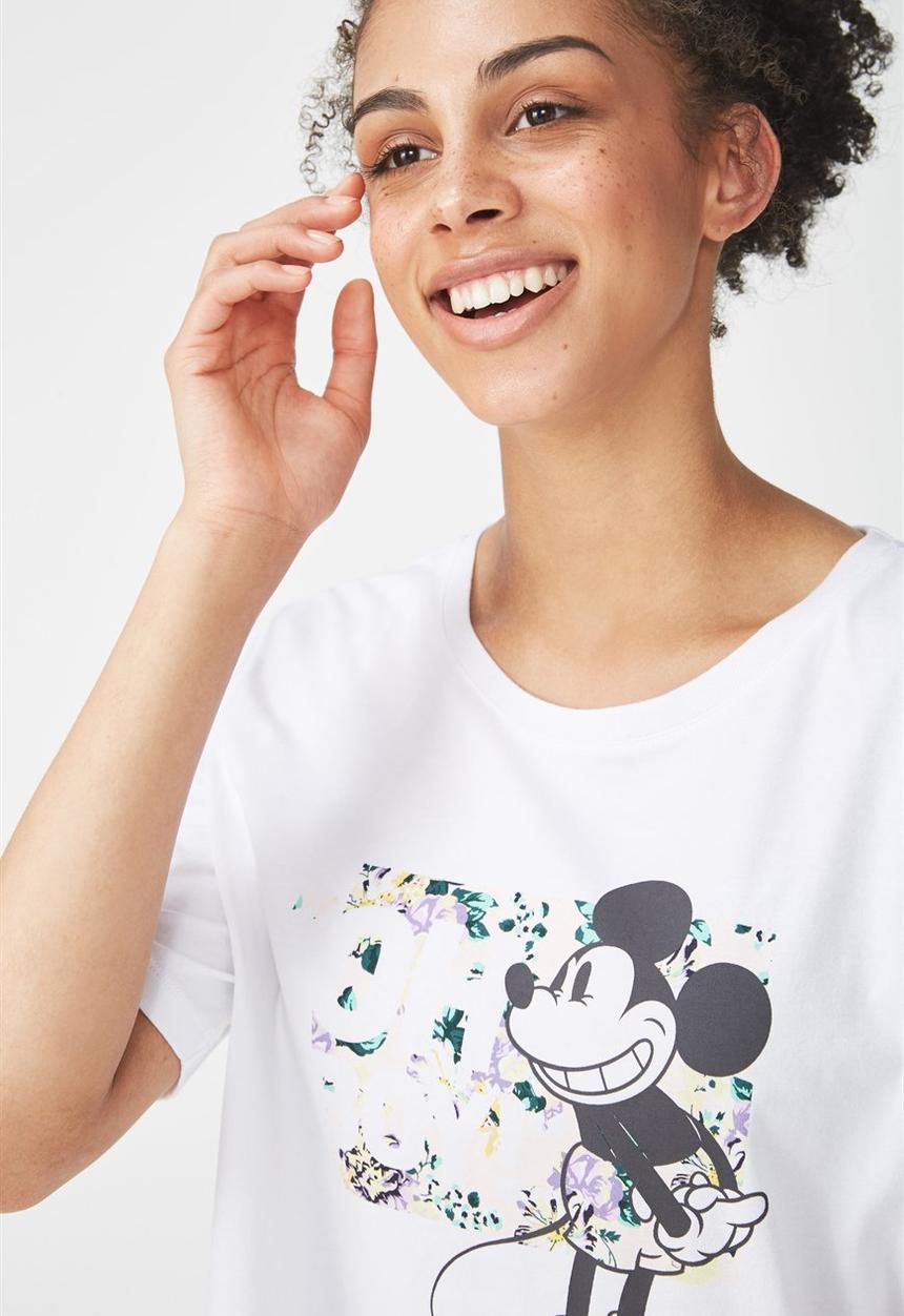 Cotton On - Boxy T-shirt Disney Mickey oh boy logo - white