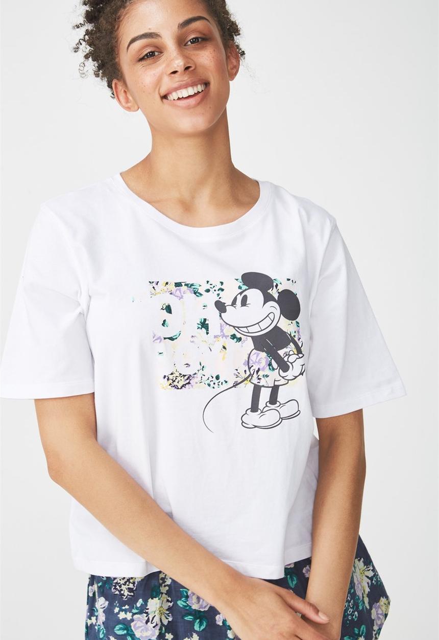 Cotton On - Boxy T-shirt Disney Mickey oh boy logo - white