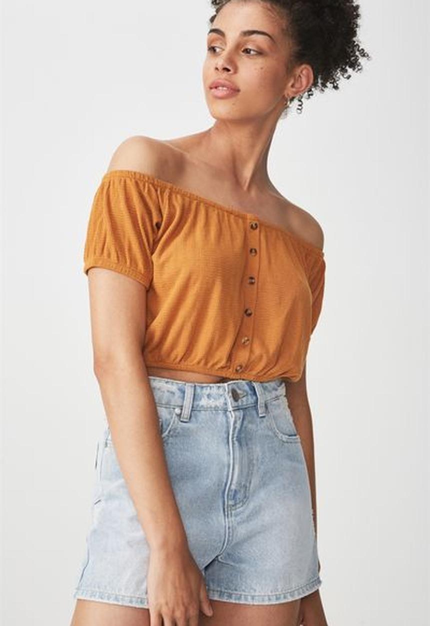 Cotton On - Sally off the shoulder top - brown