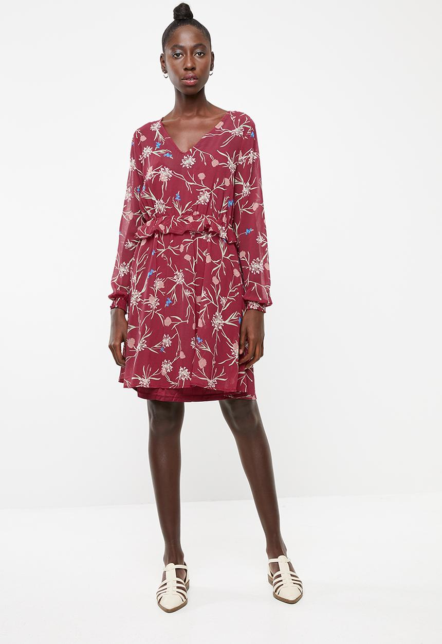 Vero Moda - Becca long sleeve short dress - red