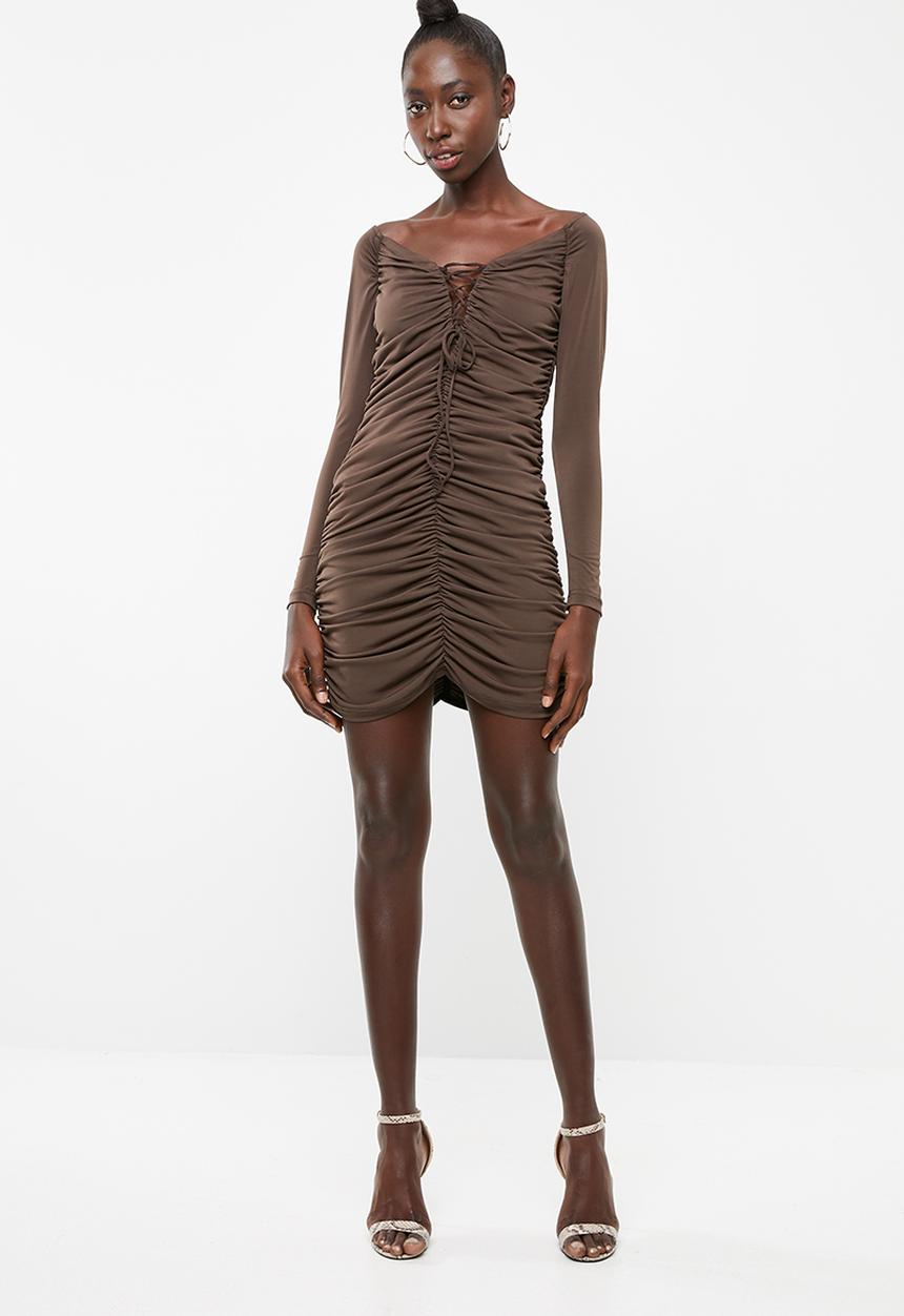 Superbalist - Ruched mini dress - brown