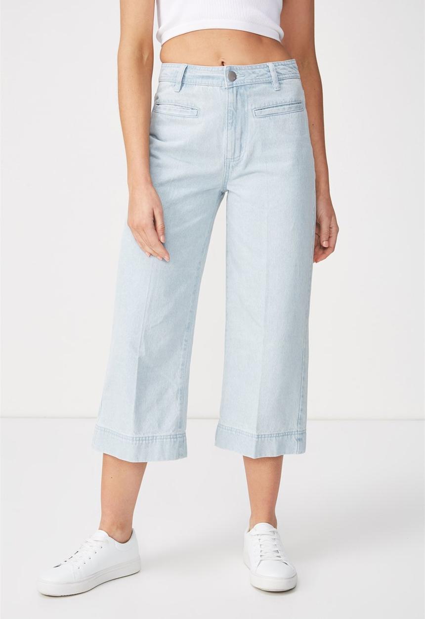 Cotton On - High rise wide leg cropped jeans - blue