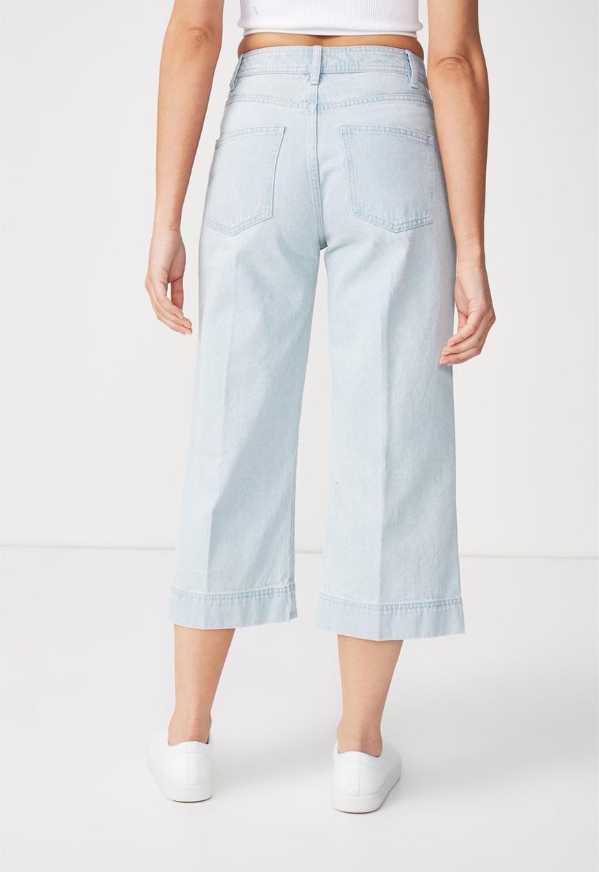 Cotton On - High rise wide leg cropped jeans - blue