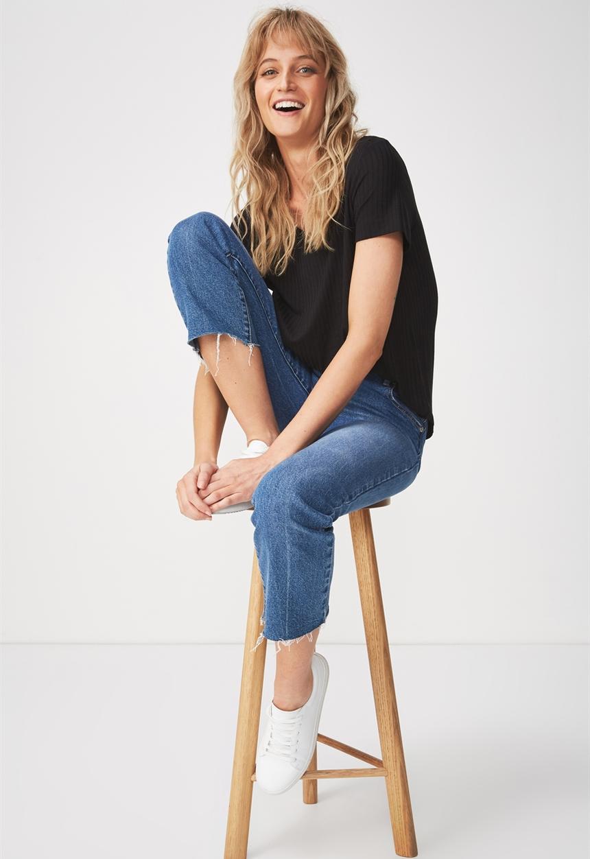 Cotton On - Elisa scoop neck rib tee - black 