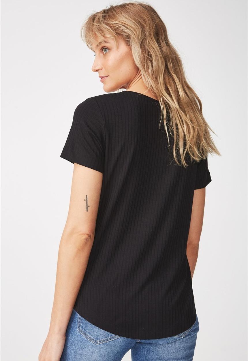Cotton On - Elisa scoop neck rib tee - black 