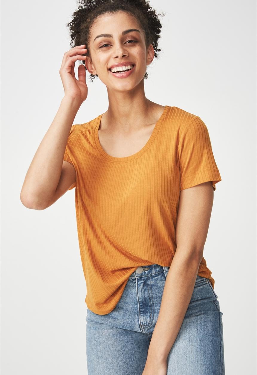 Cotton On - Elisa scoop neck rib tee - mustard