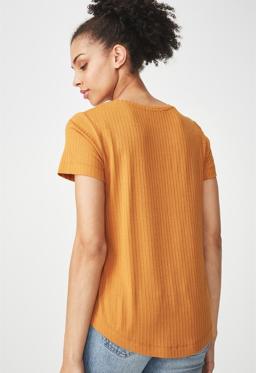 Cotton On - Elisa scoop neck rib tee - mustard