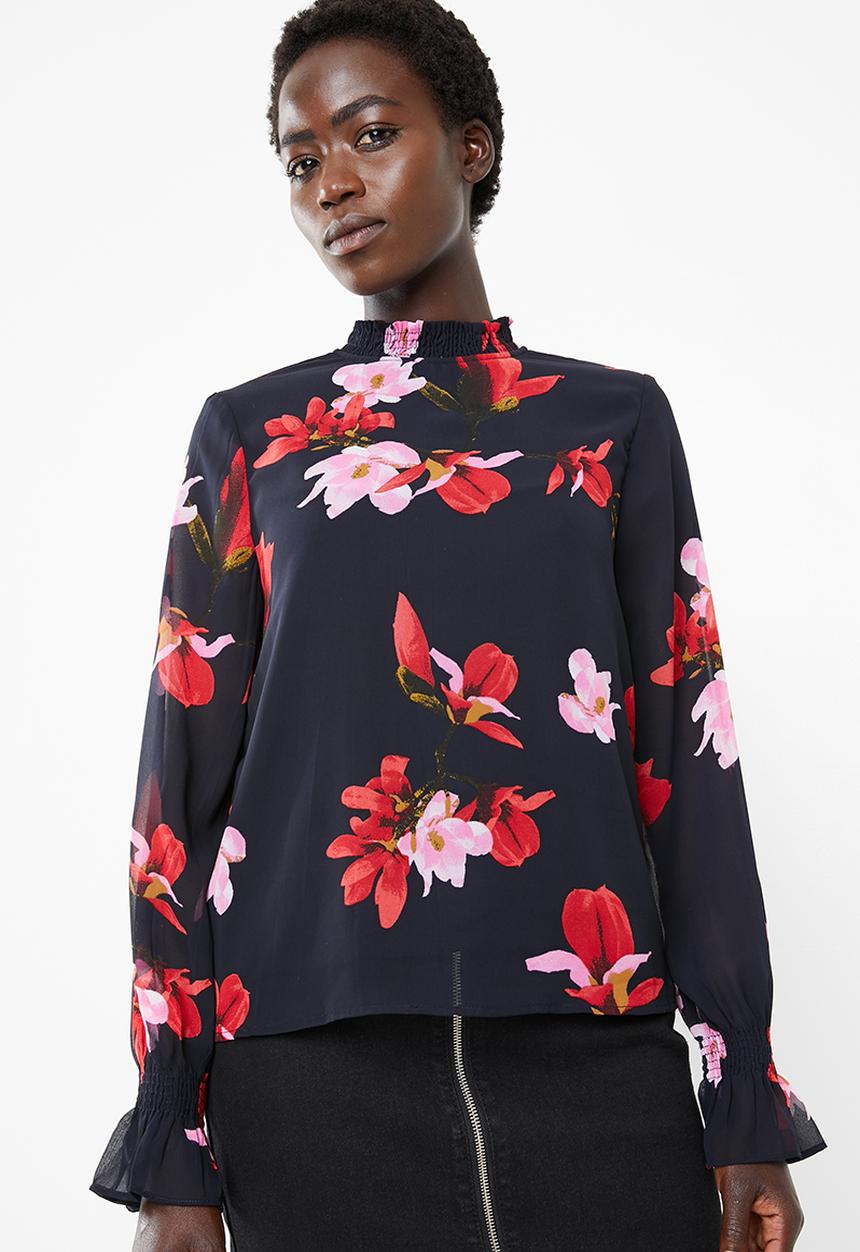 Vero Moda - Katy long sleeve high neck top - navy