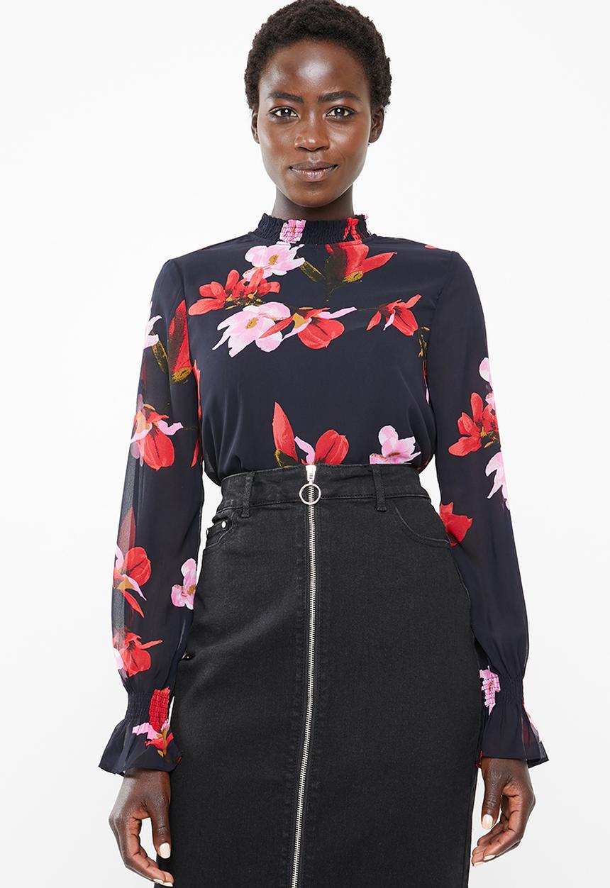 Vero Moda - Katy long sleeve high neck top - navy