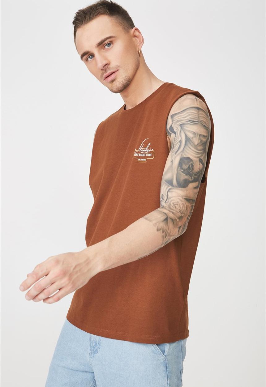 Cotton On - Stanly's Tbar muscle tee - brown