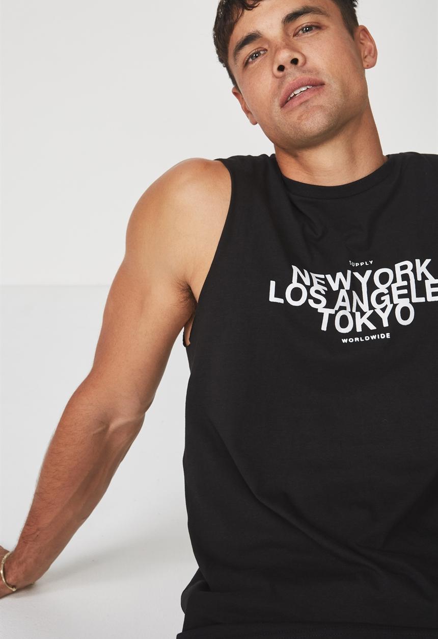 Cotton On - NY Tbar muscle - black