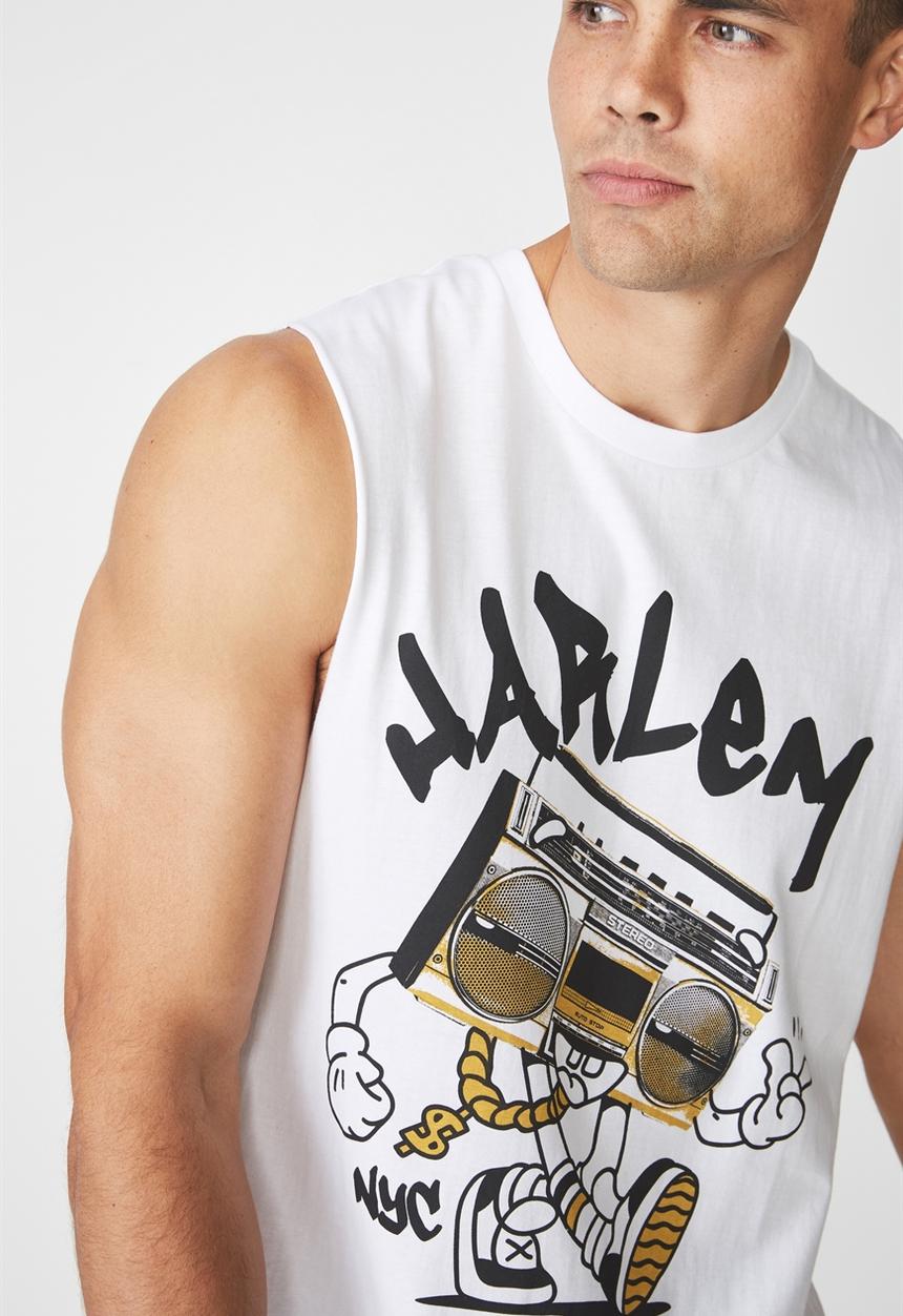 Cotton On - Ghetto Tbar muscle tee - white