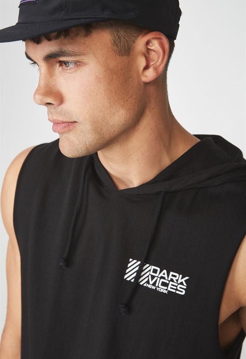 Cotton On - Dark vices NY hustle muscle tee - black 