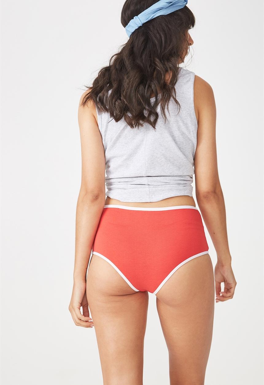 Cotton On - Cotton flat elastic high waist brief - red