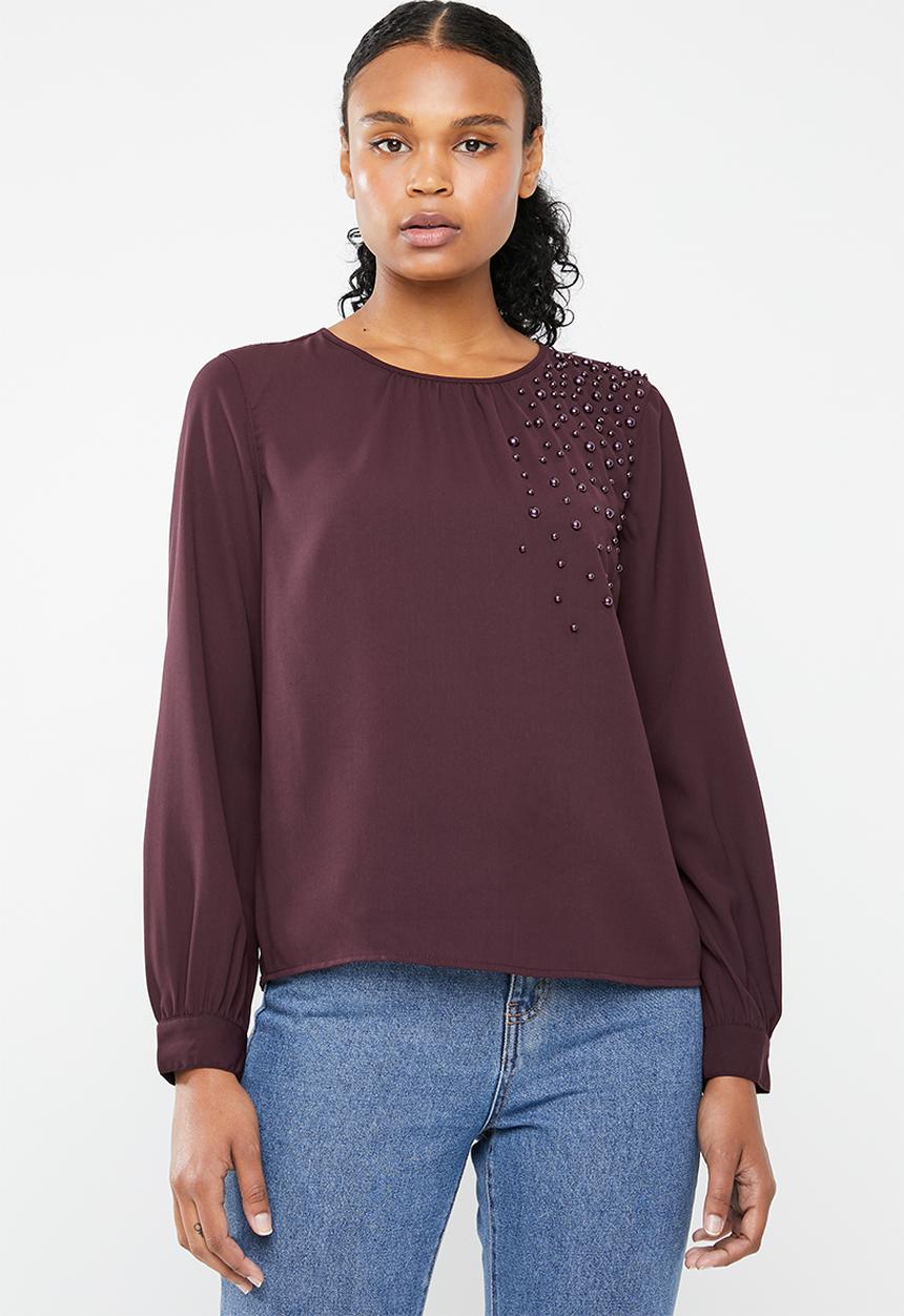 Vero Moda - Dagmar long sleeve midi blouse - burgundy