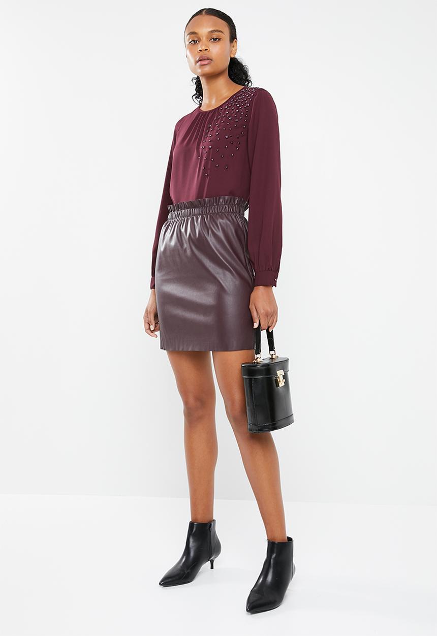 Vero Moda - Riley ruffle short skirt - burgundy