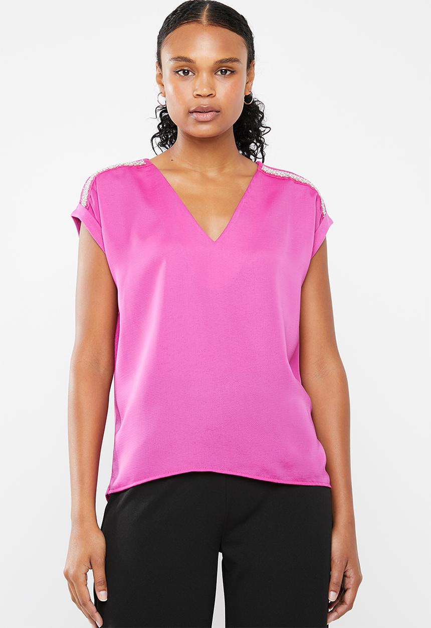 Vero Moda - Dean mix short sleeve wide top - pink