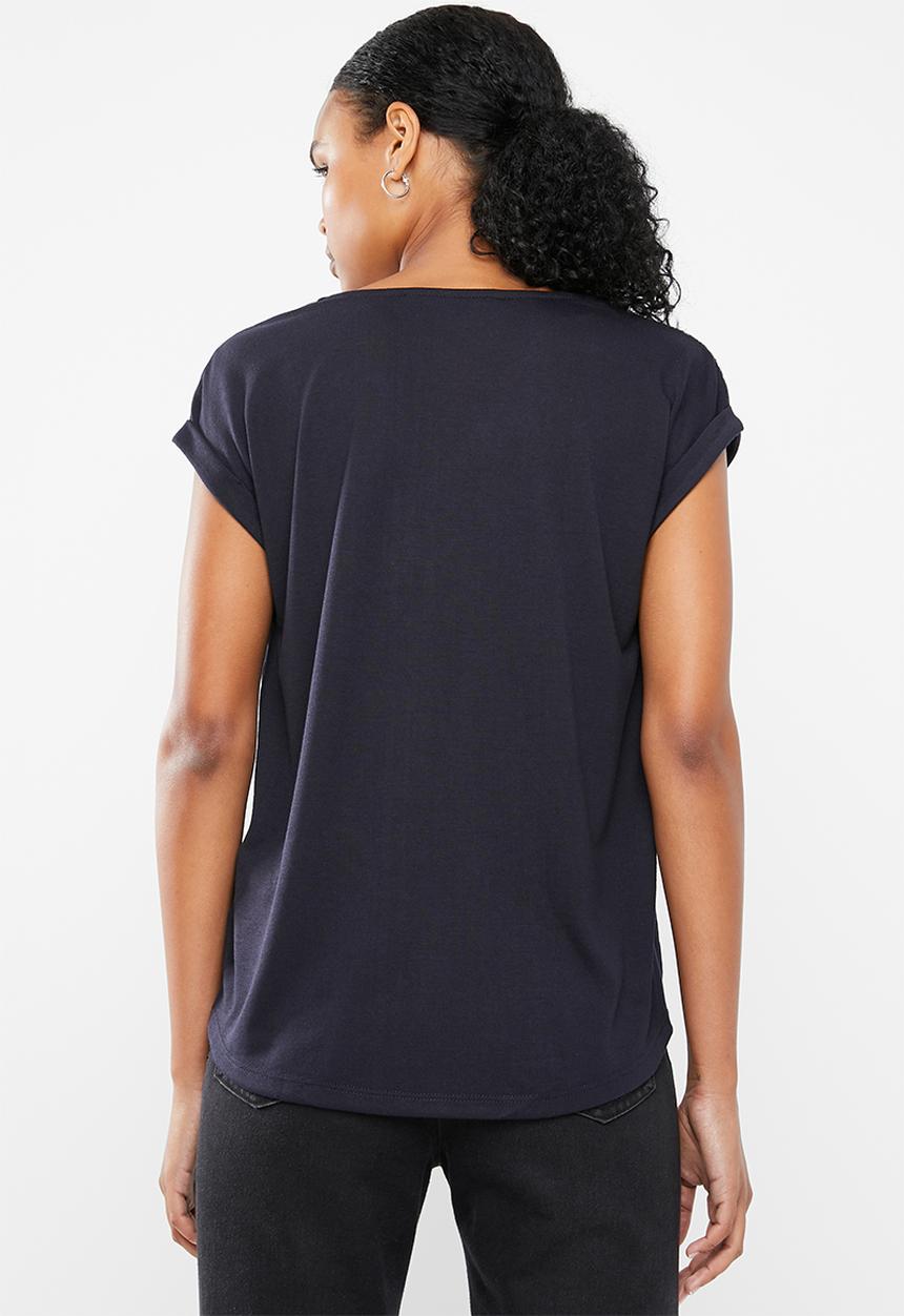 Vero Moda - Dean mix short sleeve wide top - navy