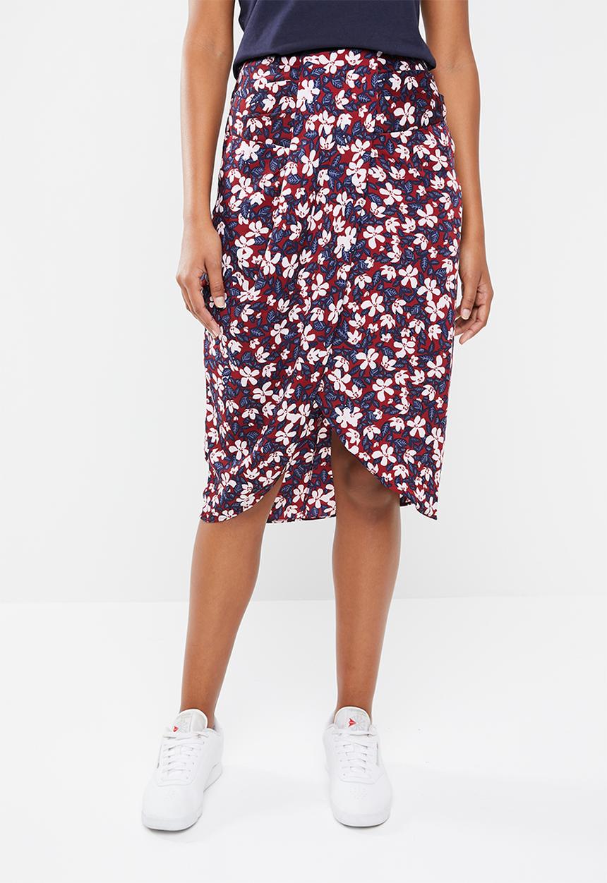 Vero Moda - Billia knee skirt - burgundy & navy