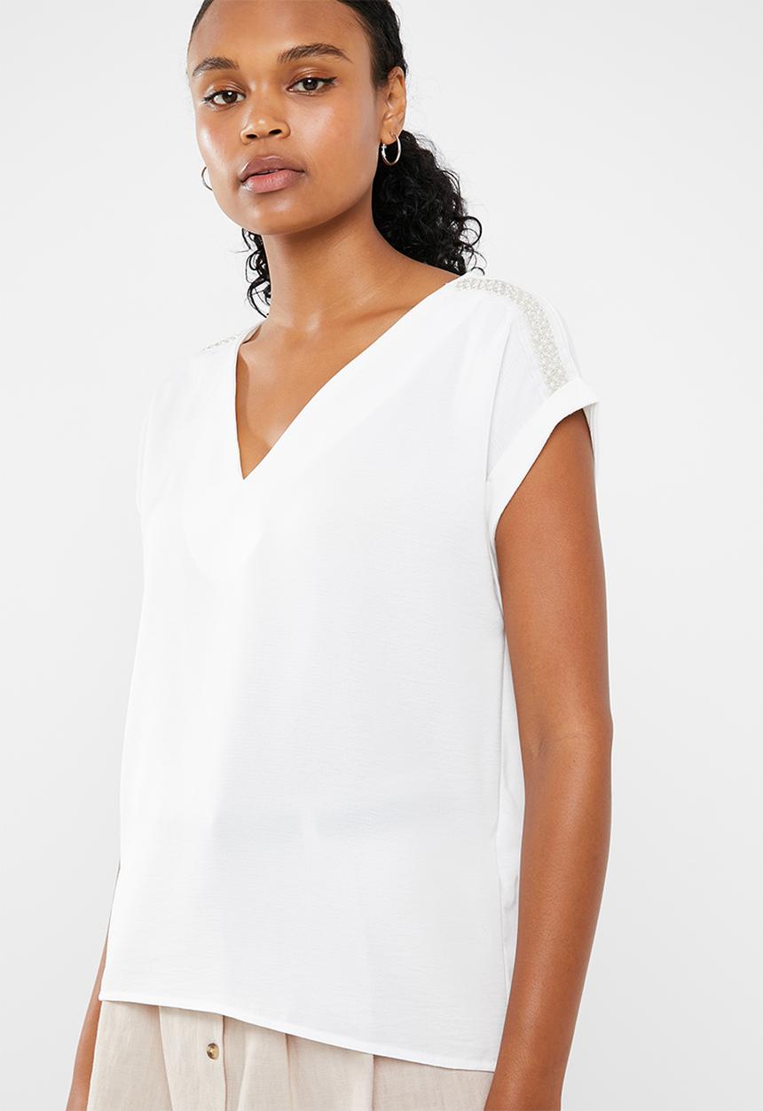 Vero Moda - Dean mix short sleeve wide top - white