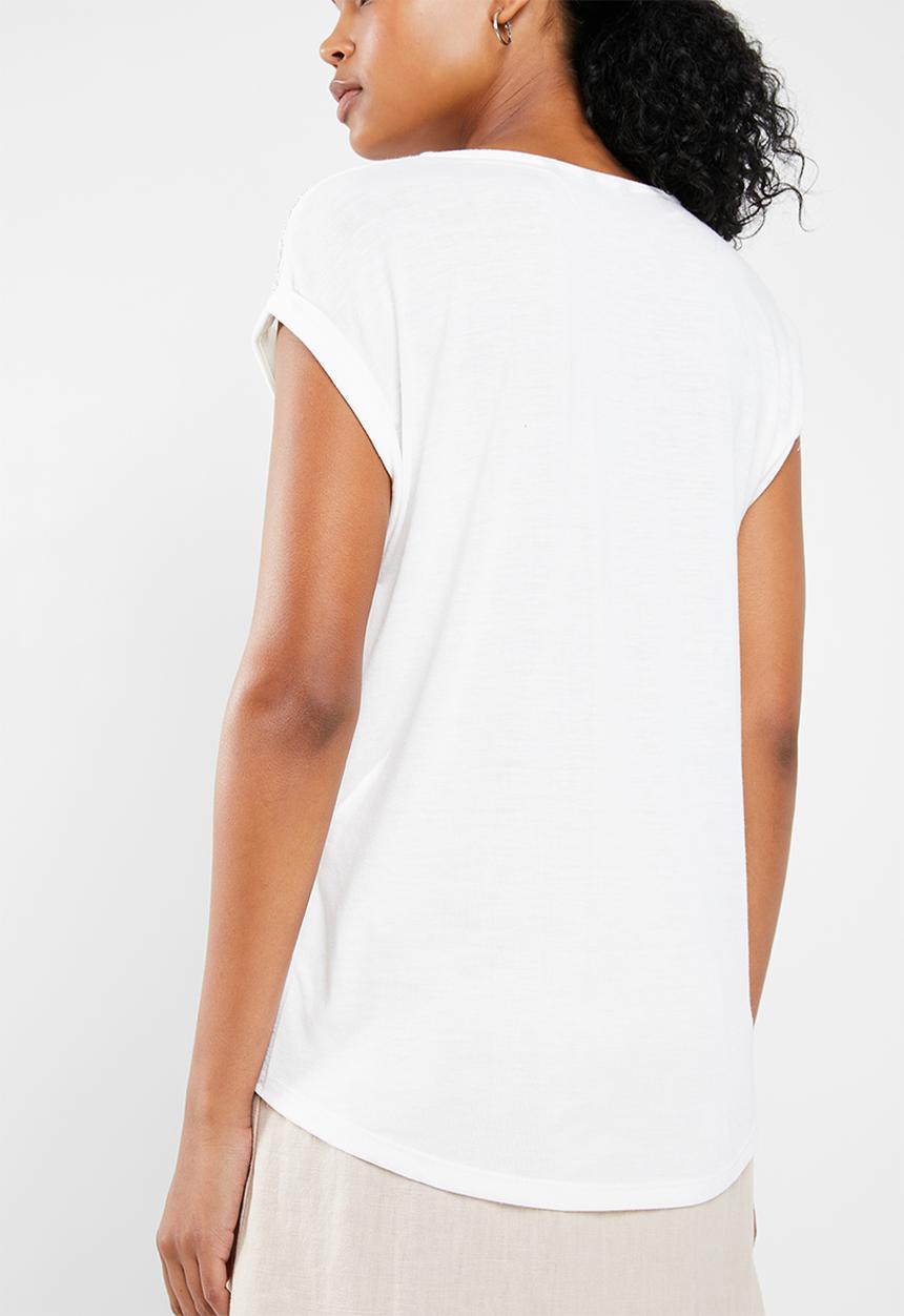Vero Moda - Dean mix short sleeve wide top - white
