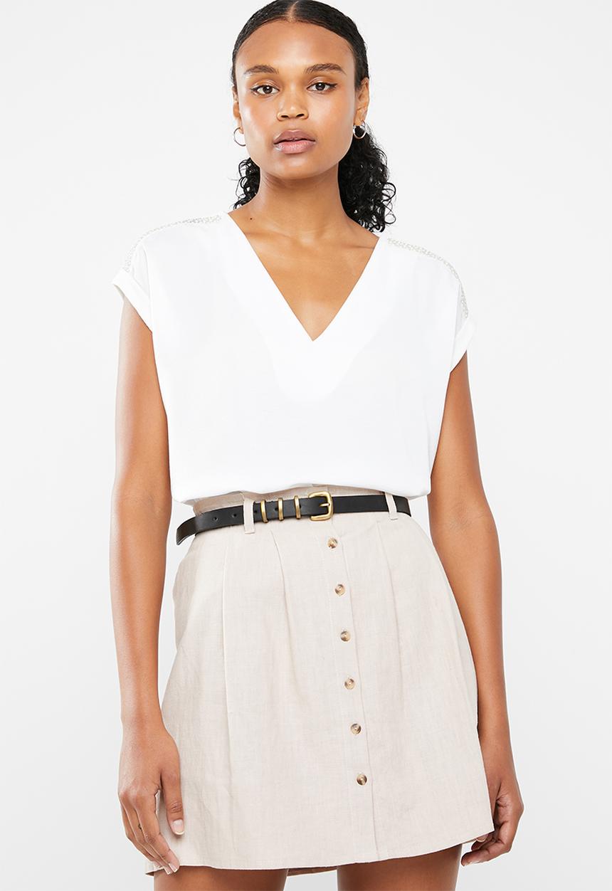 Vero Moda - Dean mix short sleeve wide top - white
