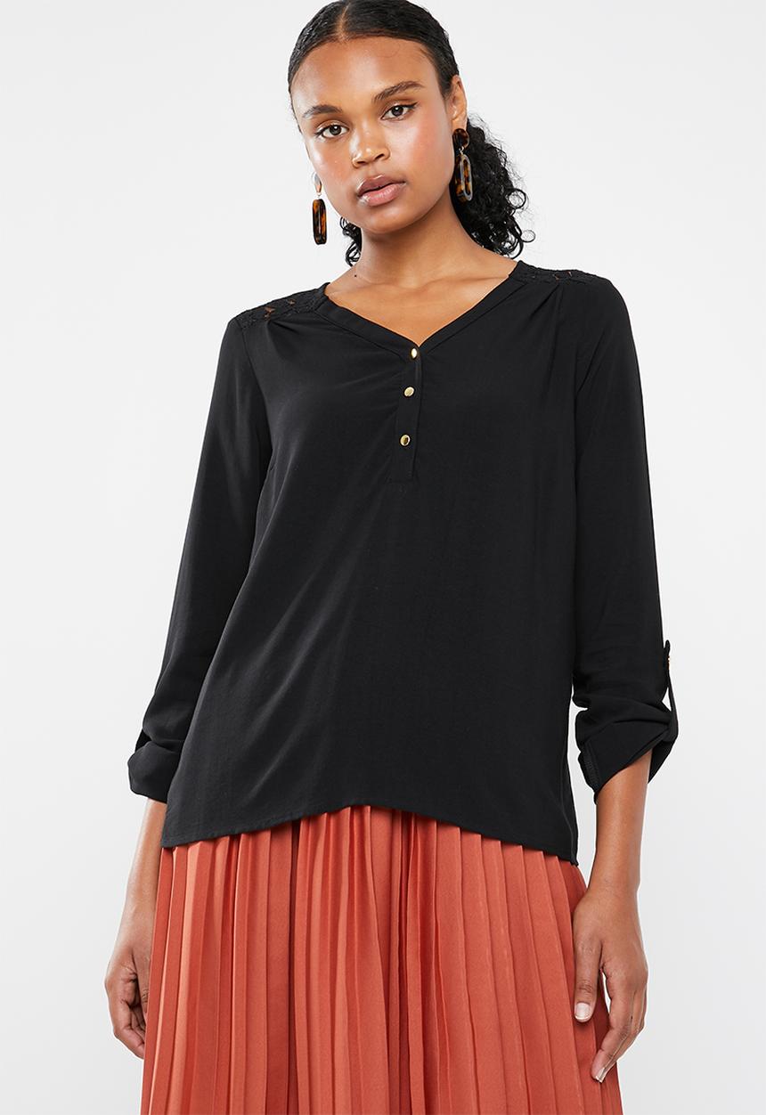 Vero Moda - Debbie lace long sleeve top - black