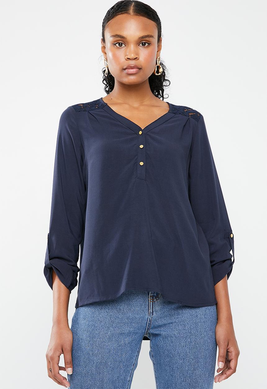 Vero Moda - Debbie lace long sleeve top - navy