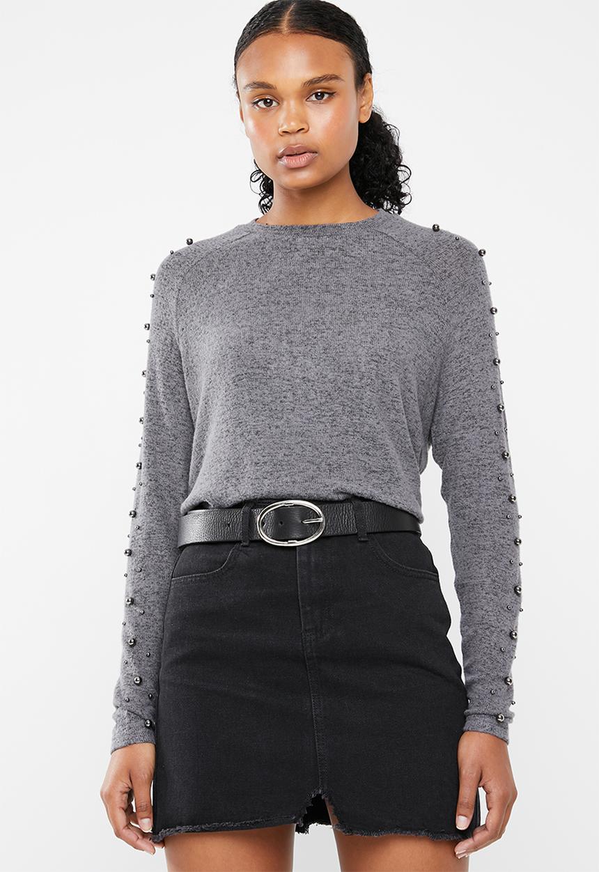 Vero Moda -  Pearl long sleeve o-neck knit - grey