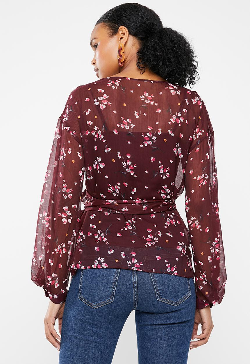 Vero Moda - Maya 3/4 wrap blouse - wine