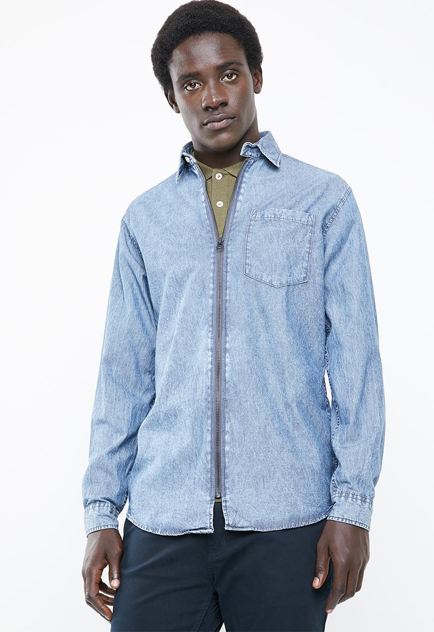 Jack & Jones - Mason long sleeve zip through shirt - blue