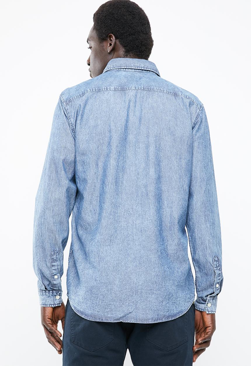 Jack & Jones - Mason long sleeve zip through shirt - blue