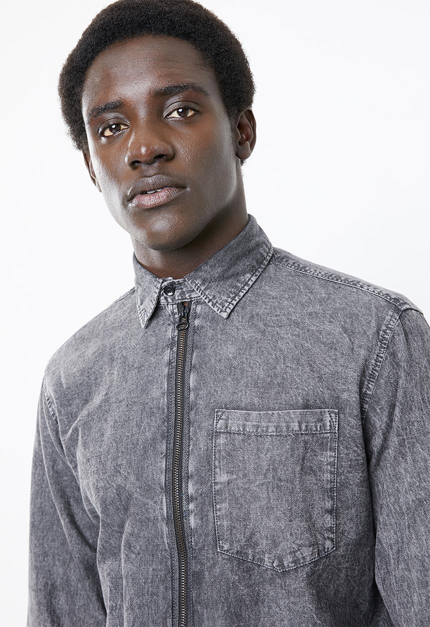 Jack & Jones - Mason long sleeve zip through shirt - black
